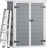DWVO 5x3ft Resin Outdoor Storage Shed with Floor, Waterproof Lockable Storage Shed with Window, Plastic Outside Tool Storage for Garden, Backyard, Patio, Lawn, Gray