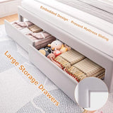 Twin Upholstered LED Bed Frame with Storage Drawer and Adjustable Chic Double Wavy Headboard, Velvet Princess Platform Bed for Kids/Girls, Solid Wood Slats Support, No Box Spring Needed, Beige
