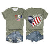Womens USA Faith Family Freedom 4th of July Shirts Crew Neck Heart Flag Graphic Short Sleeve Tees Festival Gift