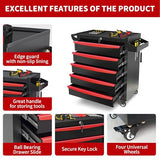 Rolling Tool Chest, Metal Tool Box with 5 Drawers, Lockable Garage Storage Cabinets Sliding Tool Drawer Cart on Wheels Toolbox Organization Workbench for Workshop Warehouse Repair Shop