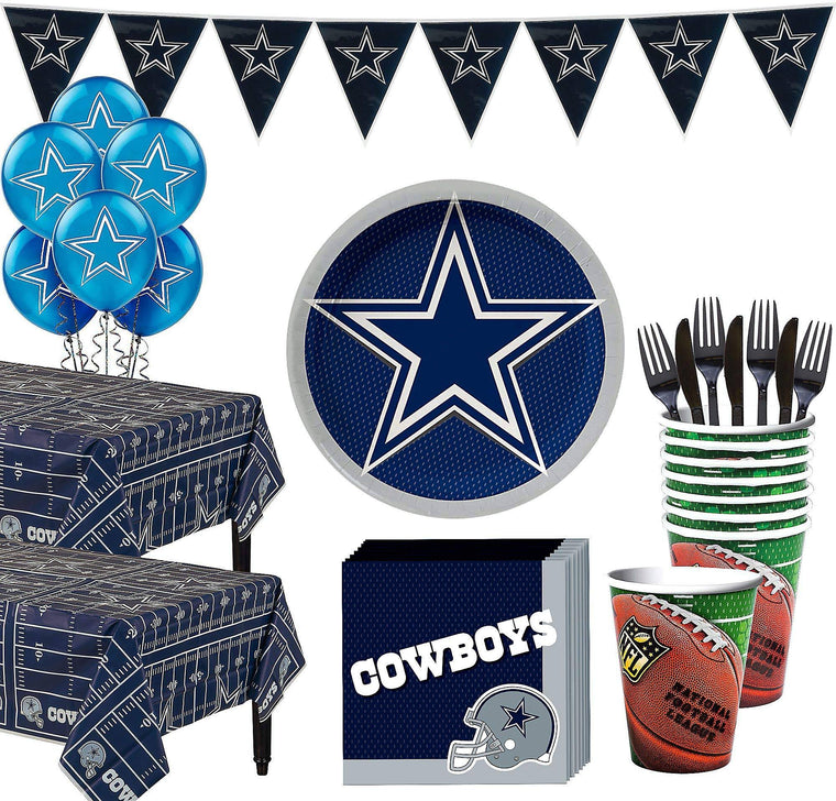 Party City Dallas Cowboys Super Party Supplies for 36 Guests, Include Plates, Napkins, Table Covers, and Balloons