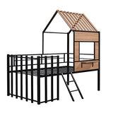 Harper & Bright Designs Kids House Beds Low Loft Bed Frame with Roof, Window, Guardrail and Ladder, Metal Twin Size Loft Bed for Kids Teens Girls Boys (Twin, White)