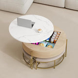 Linique Modern Round Lift-Top Coffee Table with Storage and 3 Ottoman, White + Black