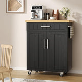 Shintenchi Kitchen Island Cart with Storage,Rolling Side Table on Wheels with Large Worktop, Cabinet,Towel Rack and Drawers for Kitchen,Dinning Room, White